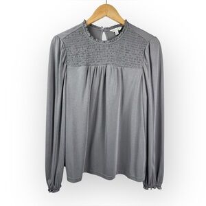 Lucky Brand Womens Smocked Neck Peasant Blouse Long Sleeve Modal Soft Gray Top L